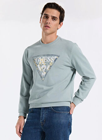 Guess Bisiklet Yaka Mavi Erkek Sweatshırt M5YQ05K68I4-G9L8 Triangle Erkek Sw