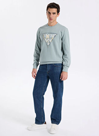 Guess Bisiklet Yaka Mavi Erkek Sweatshırt M5YQ05K68I4-G9L8 Triangle Erkek Sw
