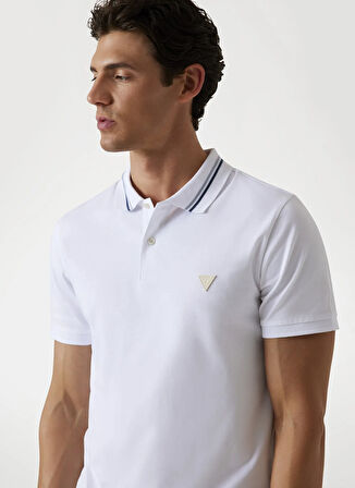 Guess Düz Beyaz Erkek Polo T-Shirt M5YP66J1314-G011 Nolan Erkek Slim F