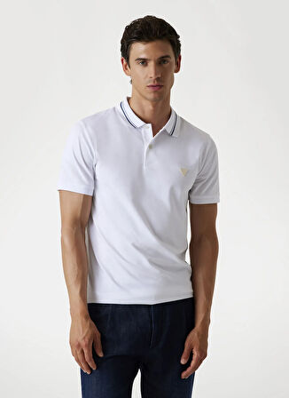 Guess Düz Beyaz Erkek Polo T-Shirt M5YP66J1314-G011 Nolan Erkek Slim F