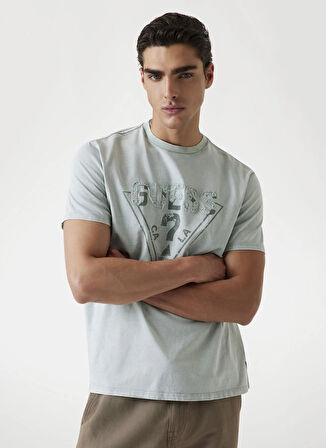 Guess Bisiklet Yaka Baskılı Gri Erkek T-Shirt M5YI42KBW41-FJZ1 Embroid Erkek Regu