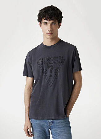 Guess Bisiklet Yaka Baskılı Siyah Erkek T-Shirt M5YI42KBW41-JTMU Embroid Erkek Regu