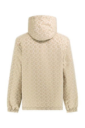 Erkek Kapüşonlu Monogram Desenli Rüzgarlık - Bej | S