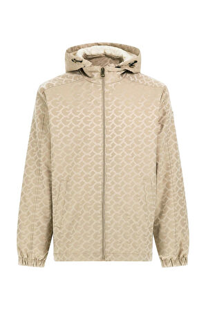 Erkek Kapüşonlu Monogram Desenli Rüzgarlık - Bej | M