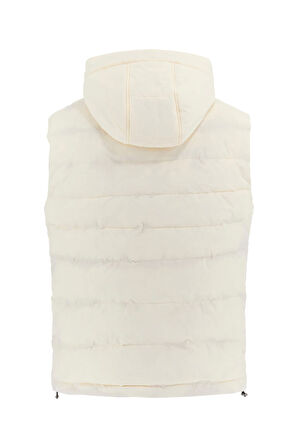 Erkek Kapüşonlu Fermuarlı Şişme Yelek - Beyaz | S