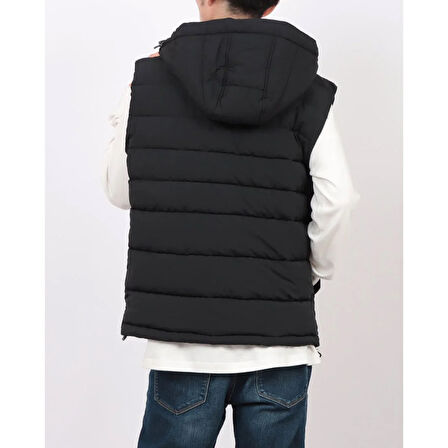 Erkek Kapüşonlu Fermuarlı Şişme Yelek - Siyah | L