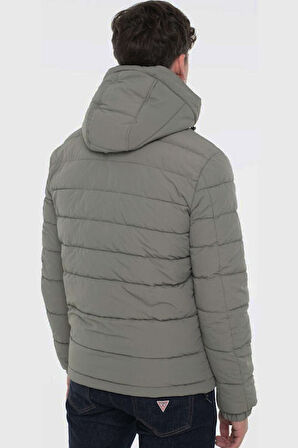 Erkek Light Kapüşonlu Şişme Mont - Haki | XL