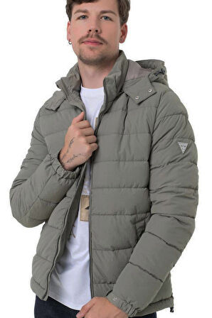 Erkek Light Kapüşonlu Şişme Mont - Haki | XL