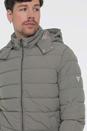 Erkek Light Kapüşonlu Şişme Mont - Haki | XL