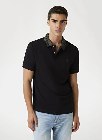 Guess Düz Siyah Erkek Polo T-Shirt M5YP60K7O64-JBLK Lyle Erkek Slim Fi