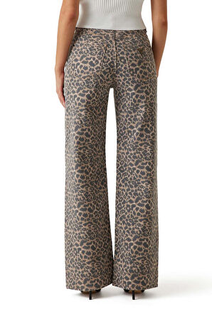 Kadın Leopar Desenli Relaxed Fit Geniş Paça Pantolon - Mix | 29/30