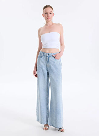 Guess Yüksek Bel Düz Paça Relaxed Mavi Kadın Denim Pantolon Bellflower Kadın Relaxed Fit Jean