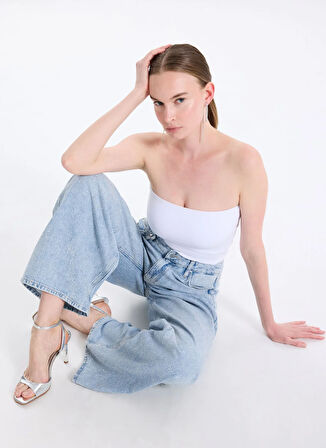 Guess Yüksek Bel Düz Paça Relaxed Mavi Kadın Denim Pantolon Bellflower Kadın Relaxed Fit Jean