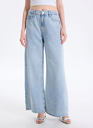 Guess Yüksek Bel Düz Paça Relaxed Mavi Kadın Denim Pantolon Bellflower Kadın Relaxed Fit Jean