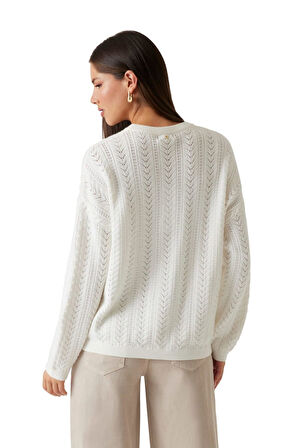 Kadın Sylvie Örgü Detaylı Triko - Beyaz | XS