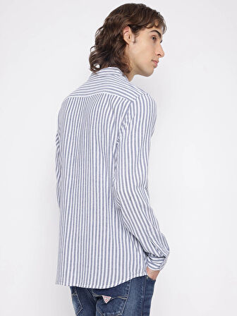 Guess Parker Erkek Mavi Keten Karışımlı Gömlek M5YH16WHC20-F7IX