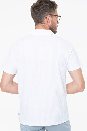 Erkek Seersucker  Gofre Kumaş T-Shirt - Beyaz | L