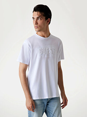 Guess Embosse Erkek Beyaz Regular Fit T-Shirt M5YI44KBW41-G011
