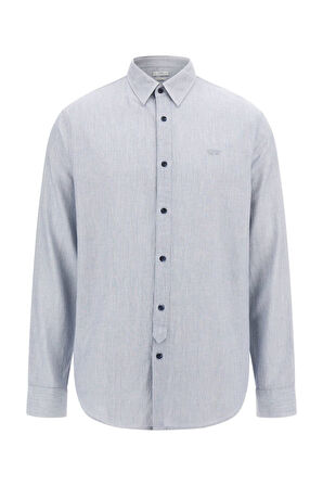 Erkek Keten Karışımlı Gömlek - Kırçıllı Mavi | M