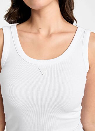 Guess Kare Yaka Düz Beyaz Kadın Atlet Patch Kadın Top