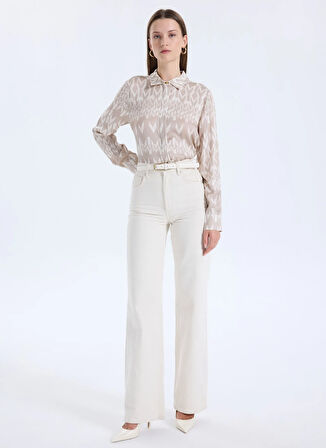 Guess Regular Fit Gömlek Yaka Desenli Bej Kadın Gömlek New Melissa Kadın Regular Fit Gömle