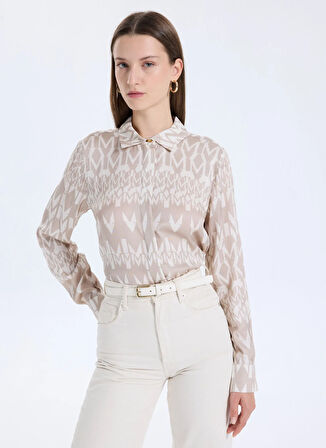 Guess Regular Fit Gömlek Yaka Desenli Bej Kadın Gömlek New Melissa Kadın Regular Fit Gömle