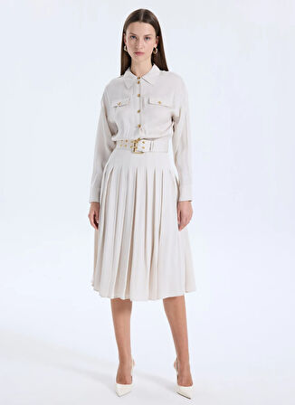 Guess Gömlek Yaka Düz Krem Uzun Kadın Elbise Anita Kadın Elbise