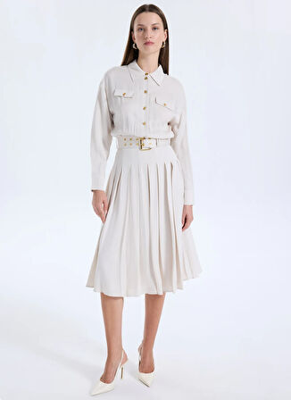 Guess Gömlek Yaka Düz Krem Uzun Kadın Elbise Anita Kadın Elbise