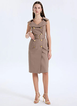 Guess Ceket Yaka Düz Bej Orta Kadın Elbise Nada Kadın Elbise