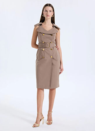 Guess Ceket Yaka Düz Bej Orta Kadın Elbise Nada Kadın Elbise