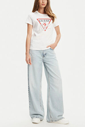 Guess Pearls Kadın Beyaz Regular Fit T-Shirt W5YI40I3Z14-G011