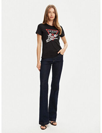 Guess Pearls Kadın Siyah Regular Fit T-Shirt W5YI40I3Z14-JBLK