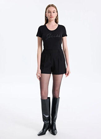 Guess Yuvarlak Yaka Baskılı Siyah Kadın T-Shirt Embro Kadın Slim Fit T-Shirt