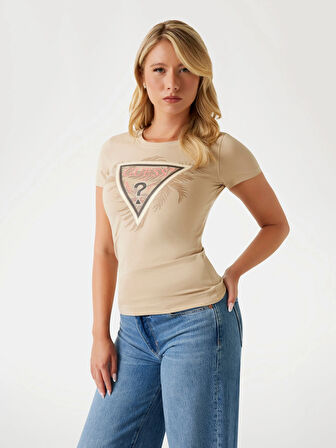 Guess Triangle Kadın Kahverengi Slim Fit T-Shirt W5YI13J1314-G1L7