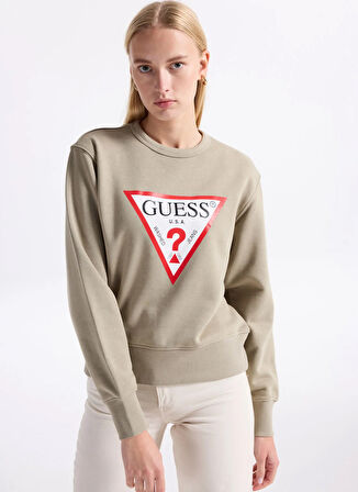 Guess Yuvarlak Yaka Baskılı Yeşil Kadın Sweatshırt Original Fleece Kadın Sweatshirt