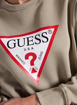 Guess Yuvarlak Yaka Baskılı Yeşil Kadın Sweatshırt Original Fleece Kadın Sweatshirt