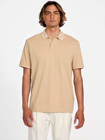 Guess Pique Erkek Bej Regular Fit Polo T-Shirt M5YP34KCJV1-G1FE