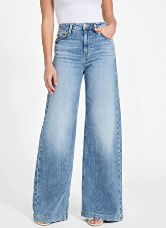Guess Yüksek Bel Geniş Paça Skinny Fit Mavi Kadın Denim Pantolon Bellagio Kadın Skinny Fit Jean