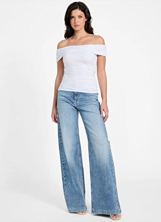 Guess Yüksek Bel Geniş Paça Skinny Fit Mavi Kadın Denim Pantolon Bellagio Kadın Skinny Fit Jean