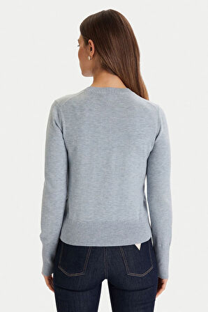 Kadın İpek ve Yün Karışımlı Bisiklet Yaka Kazak - Mavi | XS