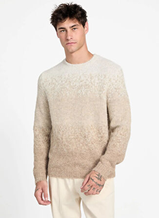 Guess Bisiklet Yaka Standart Çizgili Kahve Erkek Kazak M5BR39Z0932-F1AD Trey Erkek Yün Kar