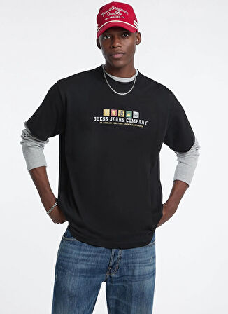 Guess Jeans Bisiklet Yaka Baskılı Siyah Erkek T-Shirt M5BI30K8FQ4-JBLK Guess Jeans Erkek