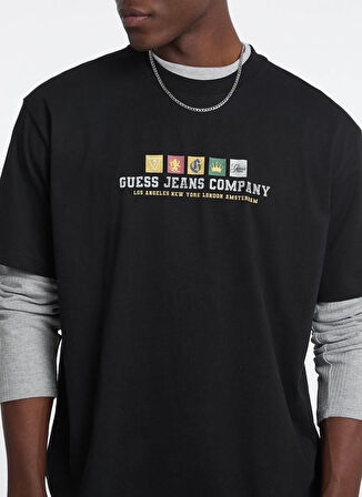 Guess Jeans Bisiklet Yaka Baskılı Siyah Erkek T-Shirt M5BI30K8FQ4-JBLK Guess Jeans Erkek