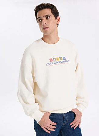 Guess Jeans Bisiklet Yaka Ekru Erkek Sweatshırt M5BQ23K9V31-G054 Guess Jeans Erkek