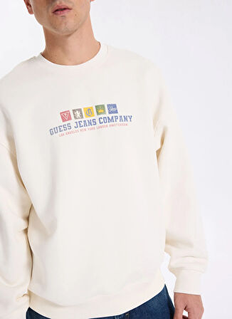 Guess Jeans Bisiklet Yaka Ekru Erkek Sweatshırt M5BQ23K9V31-G054 Guess Jeans Erkek