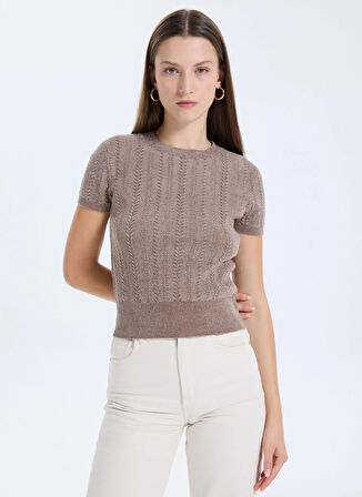 Guess Yuvarlak Yaka Düz Kahve Kadın T-Shirt Chenille Kadın Triko