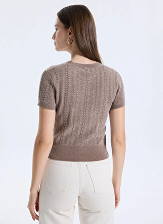 Guess Yuvarlak Yaka Düz Kahve Kadın T-Shirt Chenille Kadın Triko