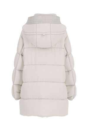 Kadın Eleonor Kapüşonlu Asimetrik Dikişli Uzun Şişme Mont - Beyaz | M