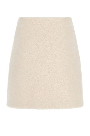 Kadın Yüksek Bel Bukle Mini Etek - Ekru | XS