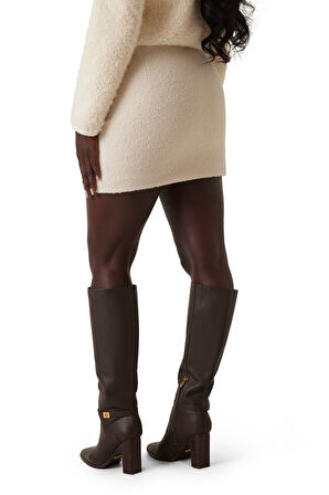 Kadın Yüksek Bel Bukle Mini Etek - Ekru | S